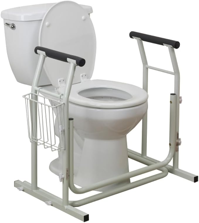 Drive Medical RTL12079 Toilet Safety Frame, Bathroom Grab Bar for Toilets, Freestanding Toilet Rail for Stability, For Users Up to 300 Pounds, White