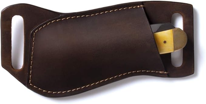 Gentlestache Leather Pocket Knife Sheaths for Belt, Folding Knife Sheath, EDC Belt Knife Sheath for Folding Knife, Compact Draw Knife Holster Darkbrown