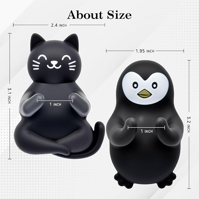Cute Cat and Penguin Waterproof Self-Adhesive Shower Hook Set, Black Cat and Penguin Razor Holder Bathroom Accessories for Men Women Animal Lover, Animal Lover Bathroom Decor Gifts for Women Men