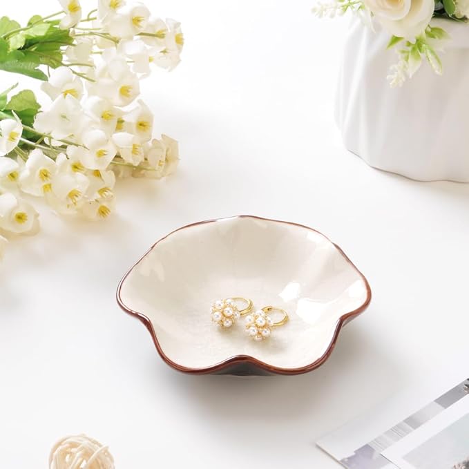 Ice Cracking Leaf Jewelry Dish, Decorative Ring Holder Small Trinket Tray Bowl, Gifts for Daughter Mom Friends, Milk White.