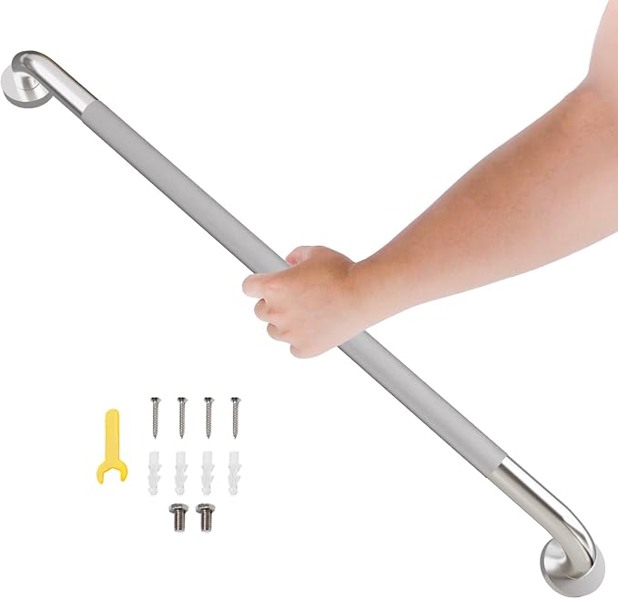 36 Inch Shower Grab Bar, Bathroom Grab Bar Handle with Anti-Slip Knurled Grip, Stainless Steel Bath Balance Bar, 1.25" Diameter Bath Safety Bar Support for Seniors Elderly Pregnant, Polishes Chrome
