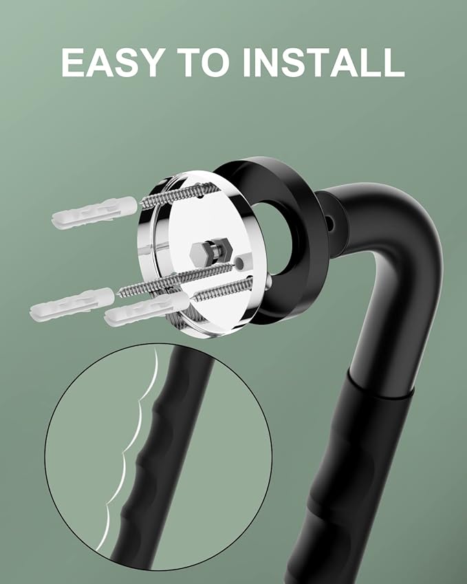 24 Inch Black Shower Grab Bar w/Anti Slip Rubber Grip, Munzong 2 Pack Stainless Steel Bathroom Grab Bar, Bathroom Balance Bar,Safety Handrail Support,Handicap Injury Elderly Senior Assist Bath Handle
