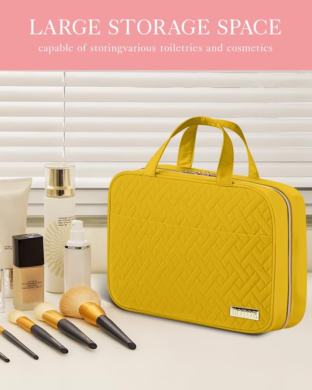 HOTOR Travel Toiletry Bag - Hanging Toiletry Bag for Women & Men, Makeup Bag/Big Comparment, Waterproof for Travel Accessories, Travel Essentials, Medium, Yellow