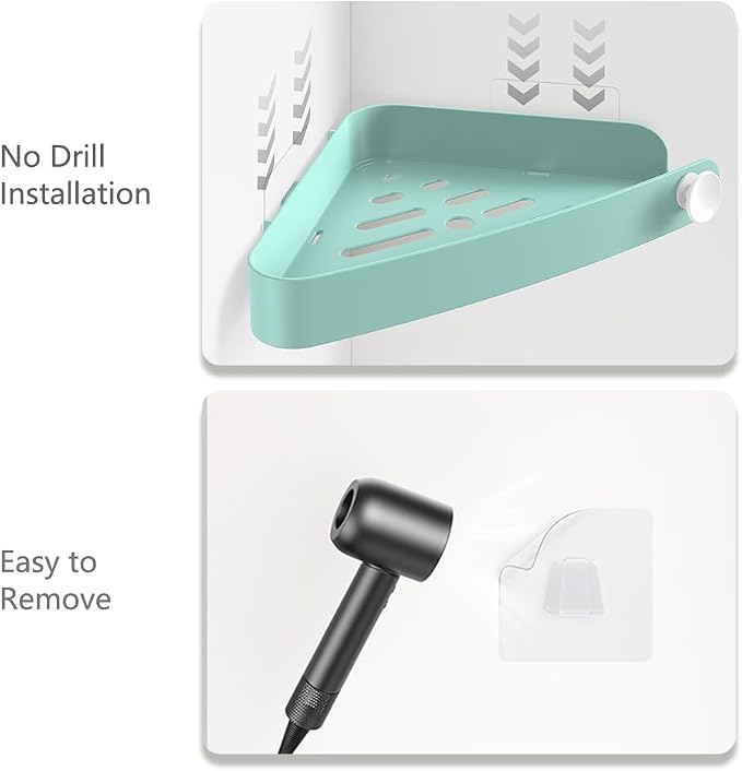 Sotfamily Plastic Shower Caddy Corner (for 90° Only), 2 Pack Adhesive Corner Shower Shelves for Bathroom Organizers and Storage, Turquoise