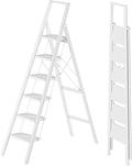 SOLADDER 6 Step Ladder with Handrails, Anti-Slip and Foldable Step Stool with Widen Pedals, Portable Stepladders for Home, Kitchen and Indoor, Space Saving -300lbs (White)