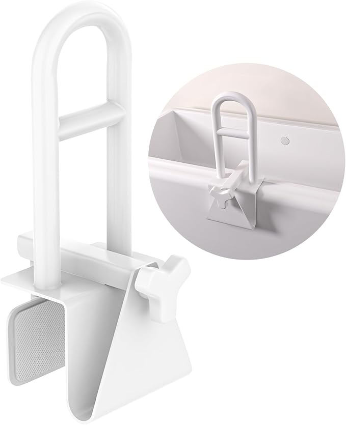 Adjustable Bathtub Safety Rail, YuanDe 17 x 6 Inch Stainless Steel Tub Handle Grab Bar, Heavy-Duty Clamp-On Bath Handle for Elderly Seniors, Disabled & Injury Recovery (300 lbs), White