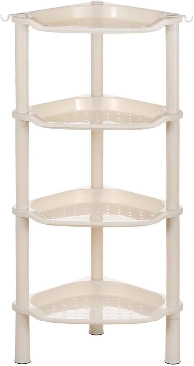 4 Tier Shower Caddies, Organizer Shelf Corner, Plastic Shower Rack Stands for Bathroom, Storage Bath Shower Caddy, 13.5X 10 x 33.5 Inches, Beige (Round Slot Beige 4 Tier)