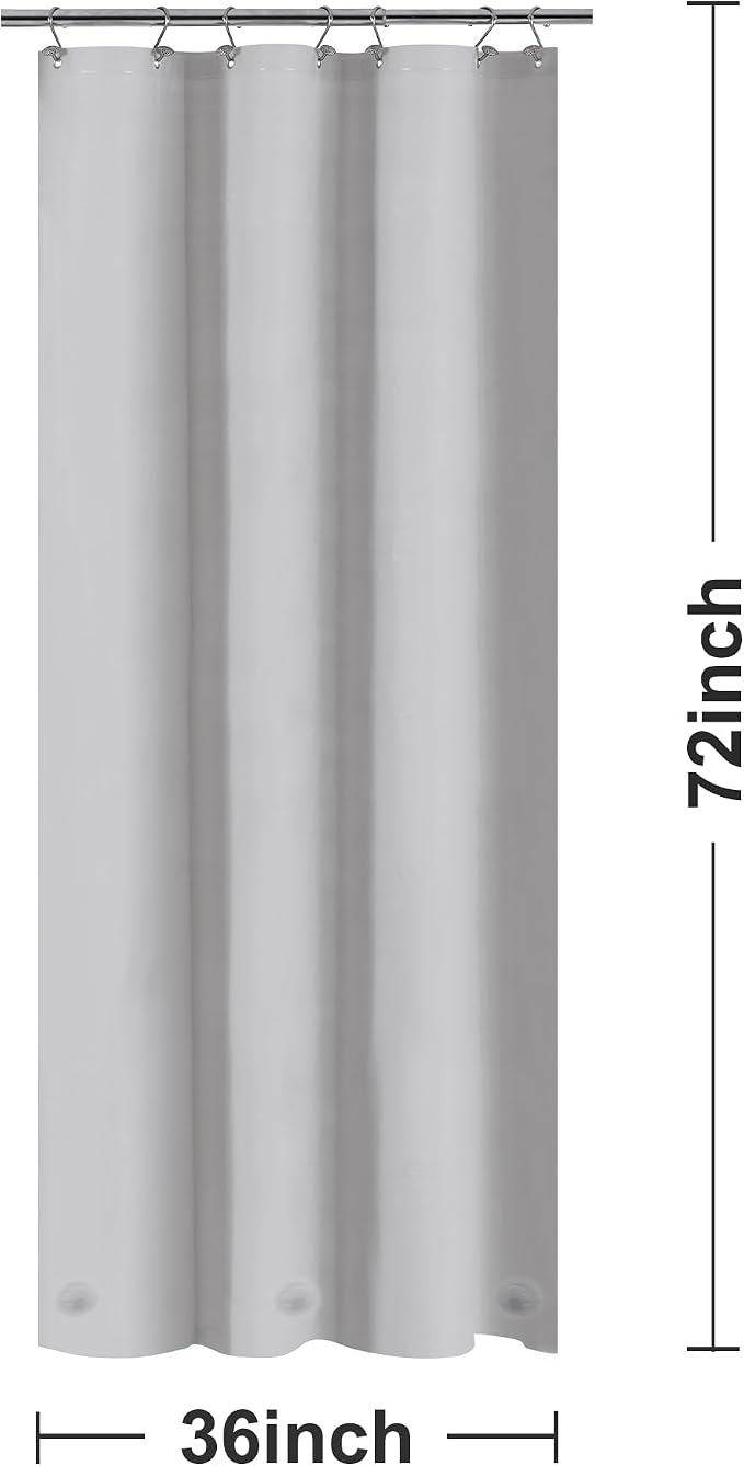 Barossa Design Silver Gray Stall Shower Curtain Liner with 3 Magnets - 36" x 72" Waterproof PEVA Plastic Narrow Shower Liner Lightweight for Small Bathroom, Metal Grommets - Gray Silver