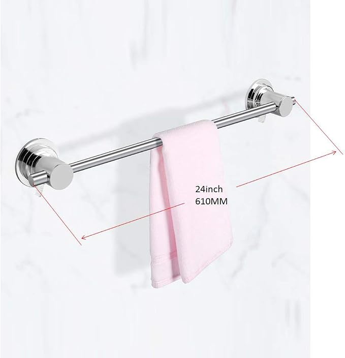 JiePai 24 inch Vacuum Suction Cup Towel Bar,Removeable Shower Mat Rod Shower Door Adhesive Towel Bar Suction Towel Rack (Chrome)