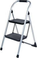 2 Step Ladder for Kitchen Step Stool, Lightweight Folding Step Stool with Curved Safety Handrail, Auto-Lock Mechanism & Non-Slip Wide Pedals, Slim&Foldable for Home Indoor（Sliver）