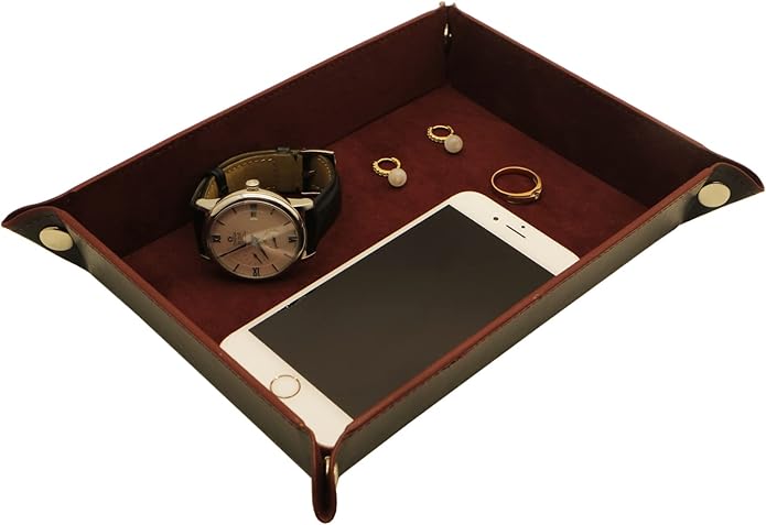 Valet Organizer - Catchall Tray for Jewelry, Wallets, Watches, Keys, Coins, Phones, Glasses - Perfect for Nightstand, Desk, Entryway