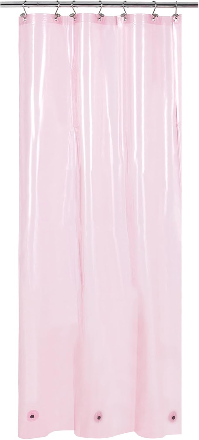 Barossa Design Clear Pink Stall Shower Curtain Liner with 3 Magnets - 36" x 72" Waterproof Lightweight PEVA Plastic Narrow Shower Liner for Small Bathroom, Metal Grommets - Clear Pink