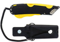 Veltec EZ-1000 Safety Box Cutter Utility Knife, 3 Blade Depth Setting, Squeeze Trigger and Dual Side Edge Guide, 2 Blades, Holster and Lanyard (Yellow)
