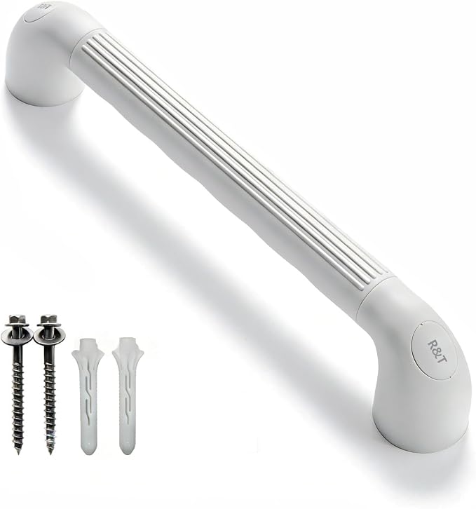 R&T 18" Bathroom Grab Bar for Shower & Bathtub, Anti-Slip Textured PP Grip, Heavy Duty Support Rail Safety Handrail for Seniors, Elderly, Disabled & Injury Recovery