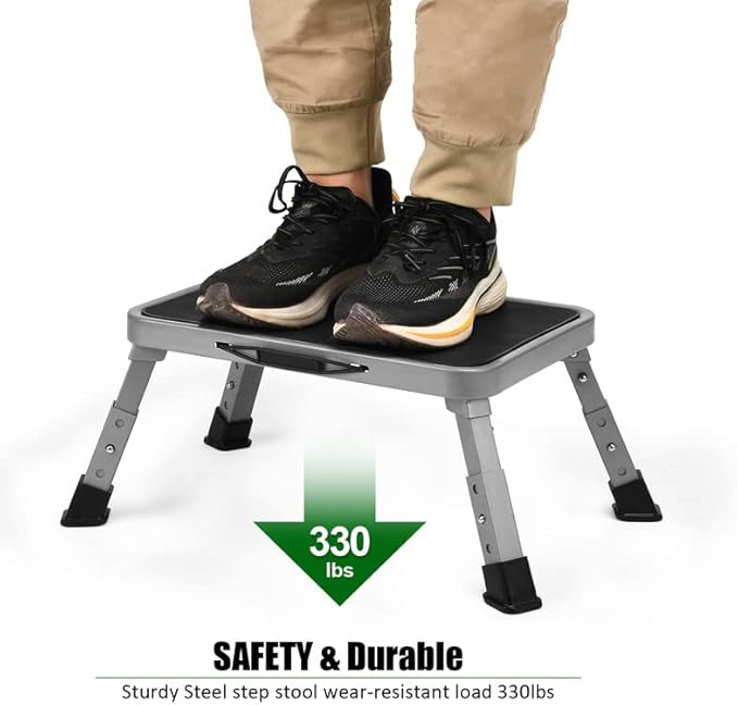 Jocauto Foldable Step Stool, Adjustable Step Stool with a Non-Slip Platform, Step Ladder with Thick Rubber Feet for Adults or Children in Kitchen, Bedroom, Office, Rv, 330 Lbs Capacity
