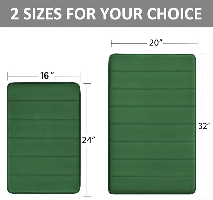 RUN HELIX Bathroom Rugs Set 2 Piece Memory Foam Bath Non-Slip Bath Mat,Washable Room Mats,Absorbent Shaggy Rugs Super Soft Kitchen Mats, Batroom Carpets for Bathroom,Tub,Shower Home Decor（Dark Green）