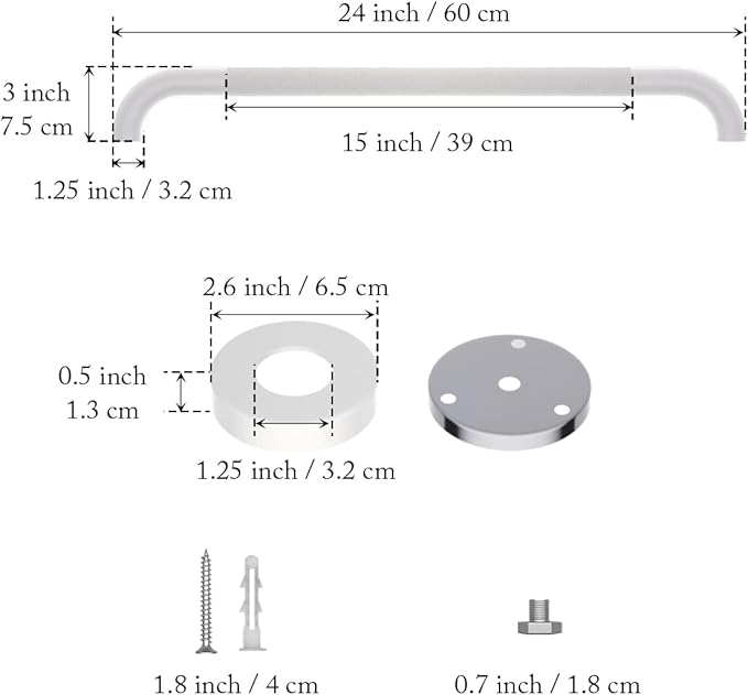 24 Inch Anti Slip Shower Grab Bar Oil Rubbed White 1.25" Diameter,Munzong Bathroom Grab Bar, Knurled Bathroom Balance Bar,Safety Hand Rail Support Handicap Elderly Senior Assist Bath Handle