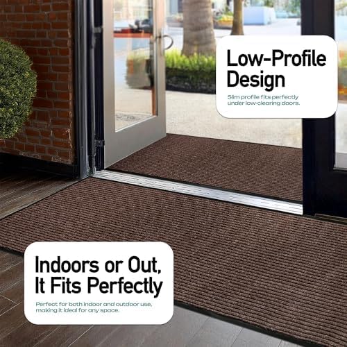 MaxMat® 4-Pack Extra Large Commercial Floor Mat, 3 x 5 Feet Heavy Duty, Waterproof, Low-Profile, Easy to Clean, Rubber Entry Mat (Brown, 3 x 5 Feet - 4 Pack)
