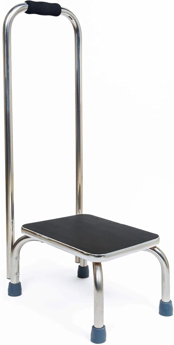 BodyMed Heavy-Duty Foot Step Stool with Handle and Non-Slip Rubber Platform for Seniors & Adults – Holds up to 300lbs, 9 ½ in. Step Up, 18”L x 11.5”W x 34”H
