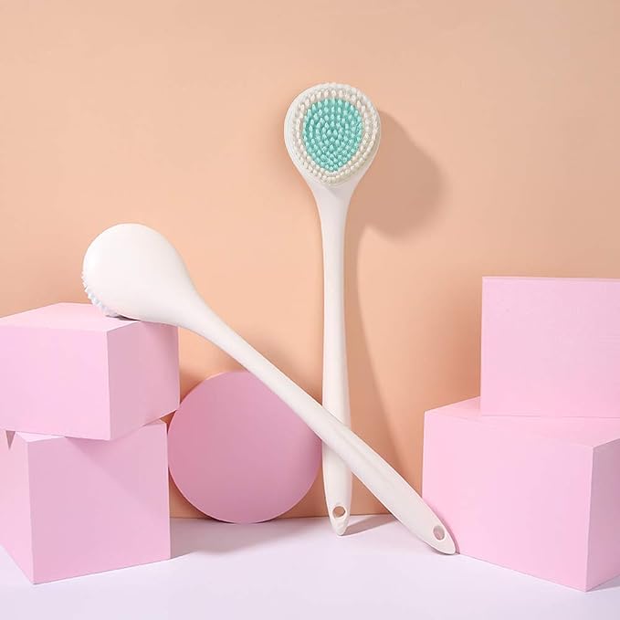 BEDELITE Back Scrubber for Shower, Soft Bath Brush Long Handle for Men & Women(16.4 Inches), Anti Slip Body Scrubber Exfoliator for Cleaning(Ivory)