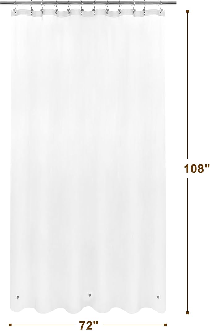 Barossa Design Super Long Frosted Shower Curtain Liner 72" Wide x 108" Height - Extra Long Plastic Bath Curtain with Metal Grommets for Bathroom - Frost, 72x108