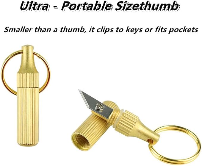 2 Pcs Brass Keychain Package Opener - Compact Multi - Function Tool with Secure Lock, Portable for Travel/Office/Daily Use, Capsule Pendant Knife for Keys Unboxing