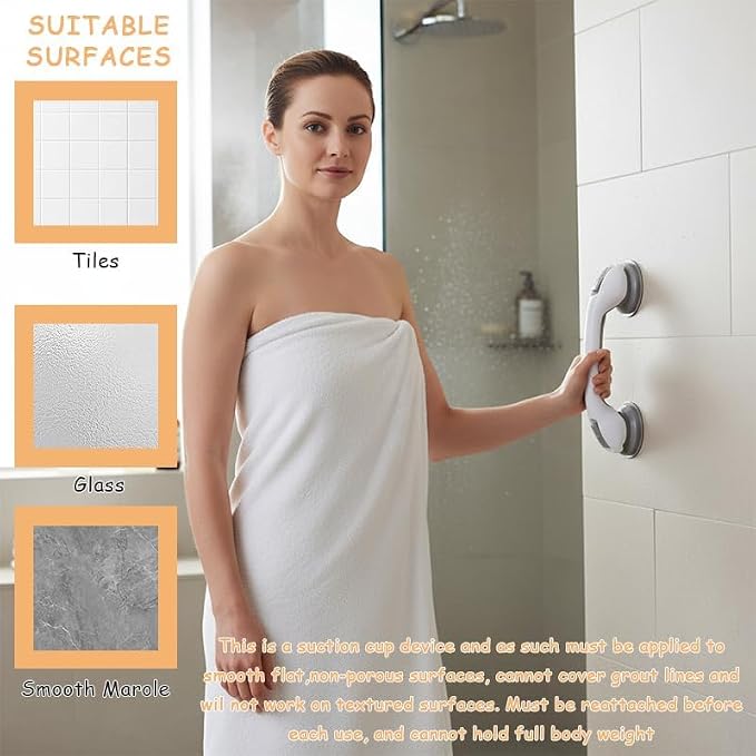 2026 New Grab Bars for Bathtubs and Showers, 2 Pack Heavy Duty Shower Handle 12 Inch Suction Cup Removable Handrails Bath Grip for Elderly, No Drilling