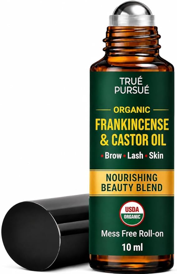 Organic Frankincense and Castor Oil Roll On – Eye Roller - 100% Pure and Natural Oil for Face, Dark Circles, Under Eye, Eyelashes, Eyebrows, Hair, Body & Skin Care Moisturizer – Hexane Free – 10 ml