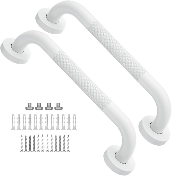 12 Inch Anti Slip Shower Grab Bar Oil Rubbed White, Munzong Bathroom Grab Bar, Knurled Bathroom Balance Bar,Safety Hand Rail Support Handicap Elderly Injury Senior Assist Bath Handle