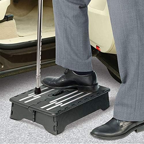 Portable Folding Step Stool 5 Inch, Lightweight Plastic Short Stool Sturdy and Safe, Half Step Height Boost for Seniors and Kids, One Flip Low Step Riser with Handle