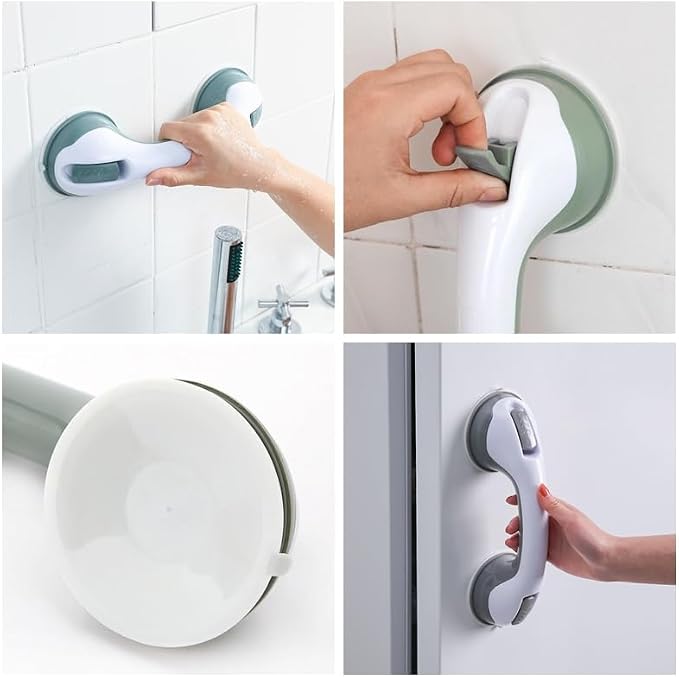 HONEYSEW 2 Pack Grab Bars for Bathtubs and Showers Suction Cup Grab Bar, Heavy Duty Shower Handle Removable Bath Handrails for Seniors and Elderly, Bathroom Safety Grip No Drilling Waterproof (Green)