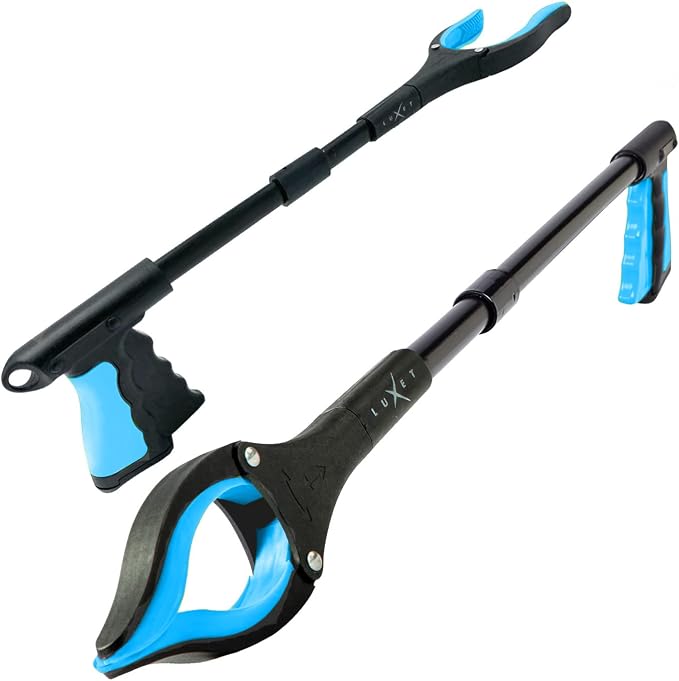 Grabber Tool 19" Aluminum Magnetic Claw, Rotating Lightweight Foldable Reacher Grabber Pickup Tool, Gripper Grabbers for Elderly Grab it Reaching Tool Trash Picker Grabber, Blue, By Luxet