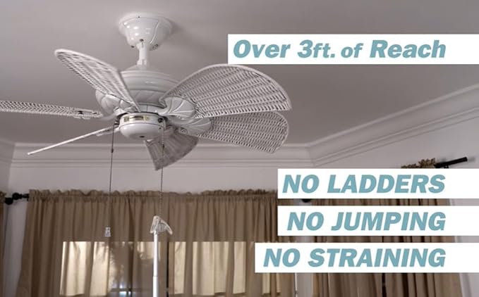 Jokari Ceiling Fan Pull Chain Grabber, 3-Foot Telescoping Rod with Precision Grip for Adjusting Ceiling Fan Speed and Airflow Direction, No Ladder Needed, Ideal for Seniors and Safe Home Use