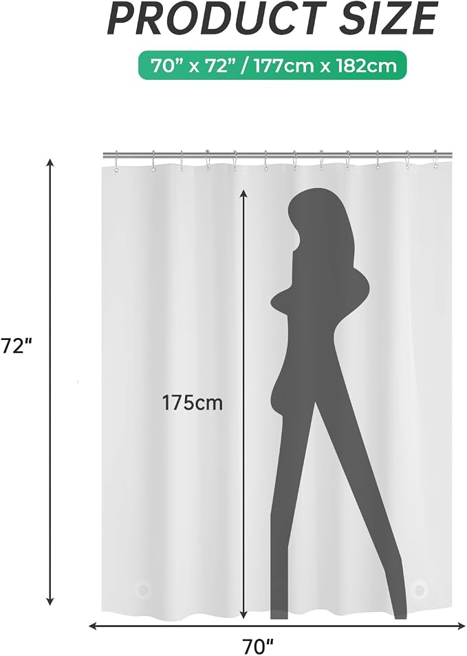 AmazerBath Frosted Shower Curtain Plastic, Heavy Duty Bathroom Curtain Premium PEVA, 8G Weighted Shower Curtains for Bathroom with 3 Big Weighted Stones and 12 Rustproof Grommets, 70x72 Inches