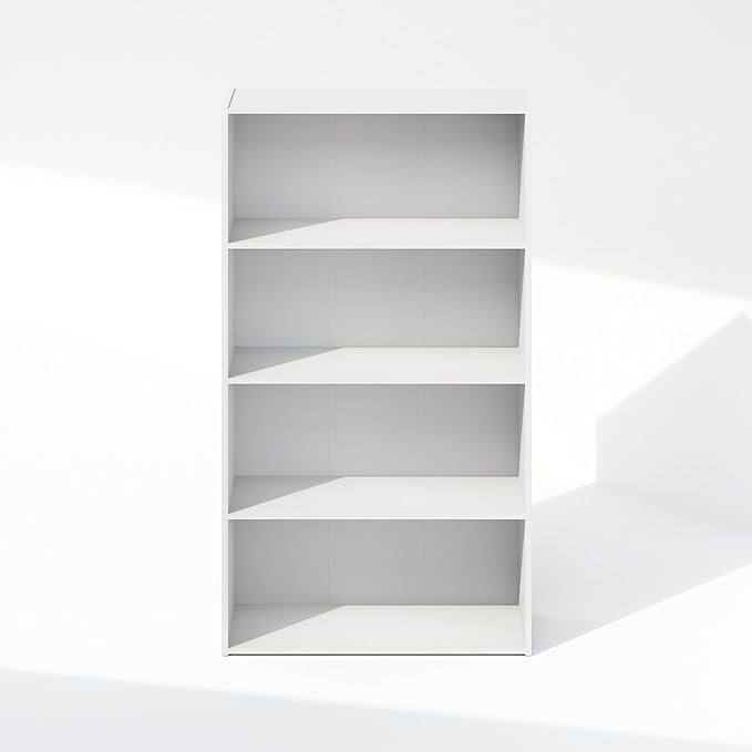 Furinno Reed Closet Organizers and Storage, 4-Tier Closet Organizer, Open Shelf Closet Storage, for Wardrobe, Bedroom, Living Room, White