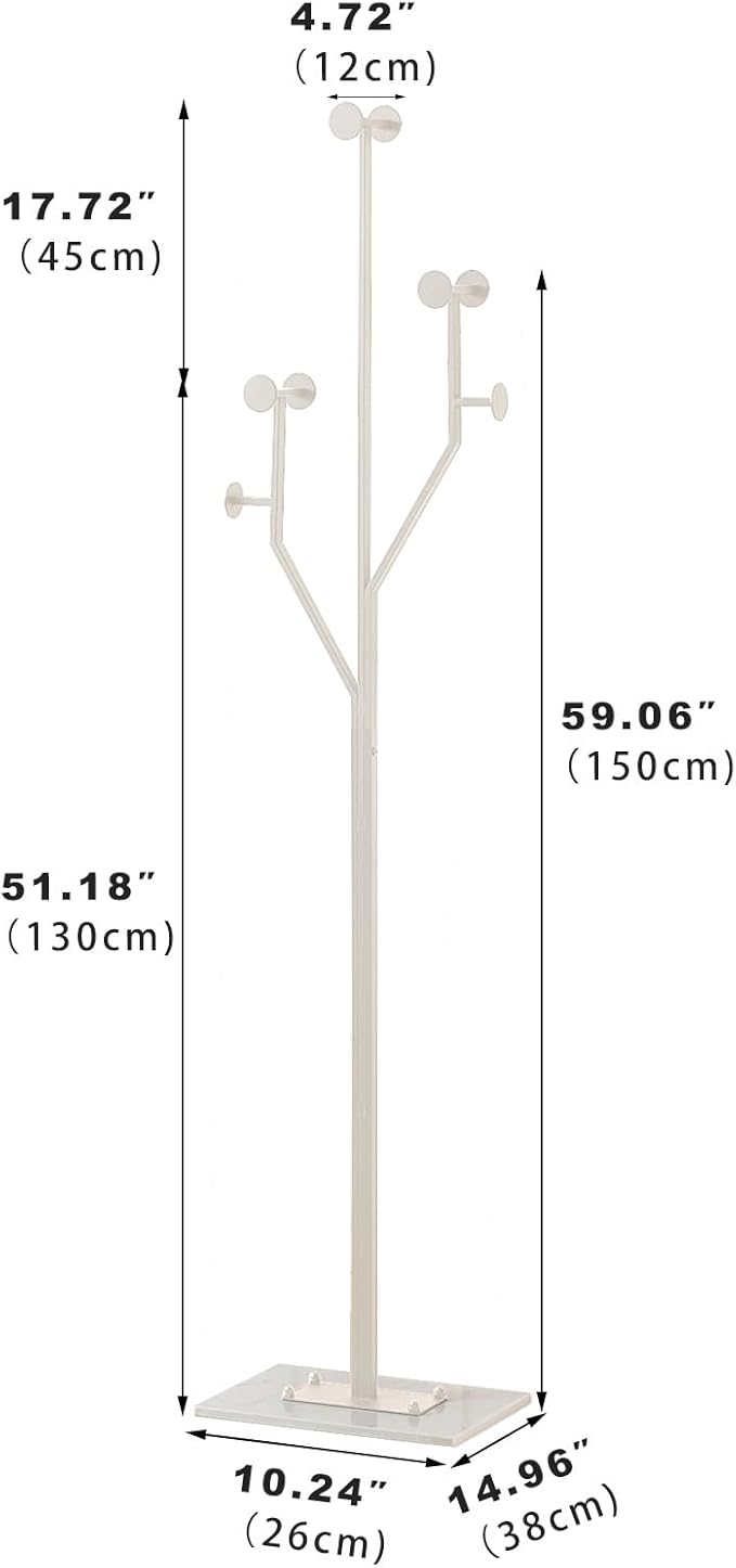 JIAYUEJU Heavy Duty Coat Rack Tree-shaped Metal Freestanding Coat Tree with Sturdy Marble Base Corner Coat Rack for Bedroom Entryway Hallway 14.96 x 10.24 x 68.9 Inches (White)