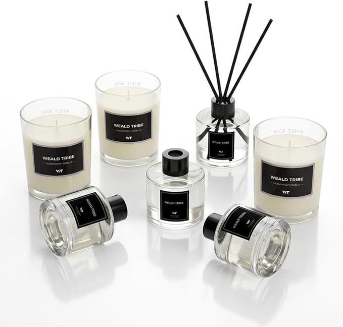 WEALD TRIBE Reed Diffuser Set of 3 for Bathroom Air Fresheners, Oil Defusers Sticks | Bamboo, Sage & Sea Salt, Sandalwood Ebony Scent(1.7 fl oz Each Pack) Home Fragrance with 12 Sticks | Shelf Decor