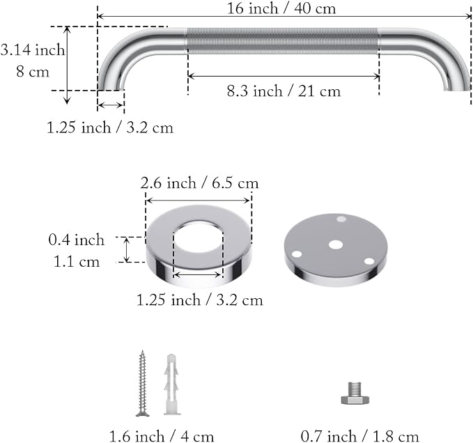 Shower Grab Bars for Bathtubs 16 Inch,Chrome Stainless Steel Bath Grab Bar, Knurled Bathroom Safety Rail, Shower Handrail Support, Handicap Elderly Senior Balance Assist Handles