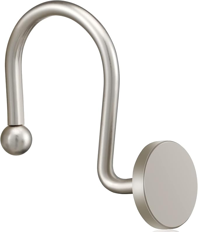 CHICTIE Nickel Shower Curtain Hooks, Rustproof Shower Curtain Rings for Bathroom, Metal Shower Hooks for Shower Curtain Rod, Modern Decorative Shower Curtain Hangers Set of 12, Round Heavy Duty Design