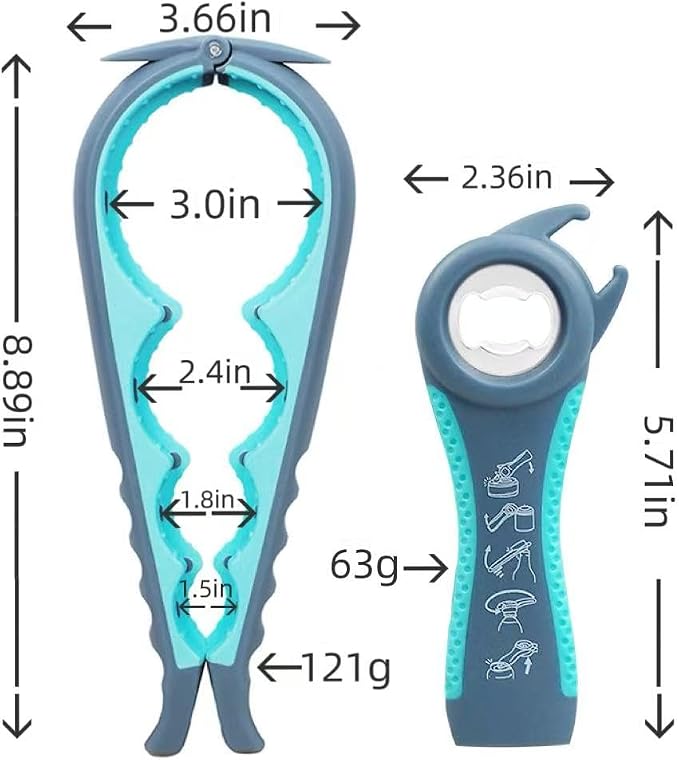 Multi-Function Bottle and Jar Opener, 6-in-1 Kitchen Tool,Glass Can Opener,Suitable for Kitchens and Dining Rooms,Can be Easily Opened by Women,Children and the Eldlely(Blue)