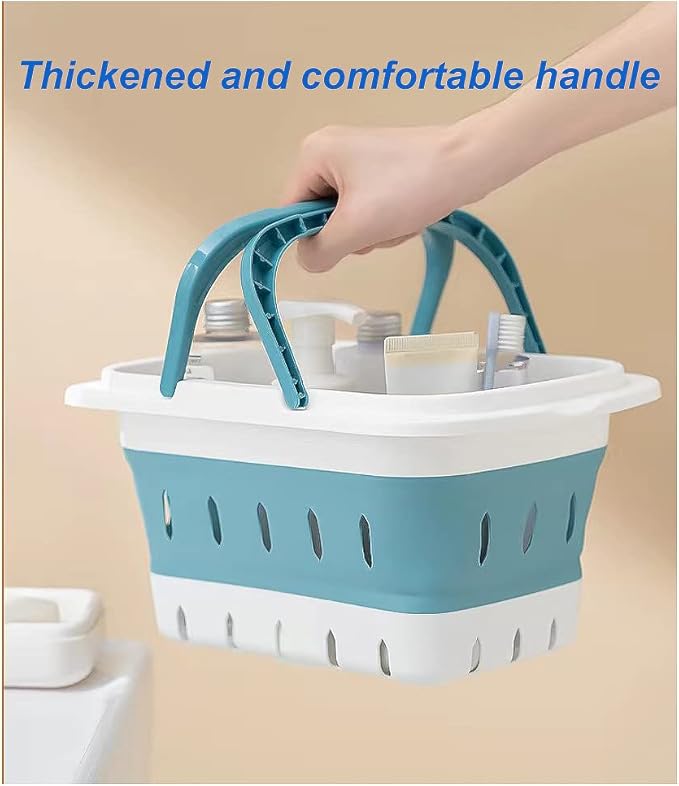 2 Pack Portable Shower Caddy Tote, Plastic Storage Collapsible Basket with Handles, Box Organizer Bin for Bathroom, Kitchen, College Dorm,Gym (Blue 2 pack) (Blue 2 pack)