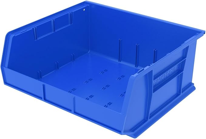 Akro-Mils 30250 AkroBins Plastic Storage Bins, Space-Saving Stackable Bins for Garage, Pantry, Craft Organization, 15" x 16" x 7", Blue, 6-Pack