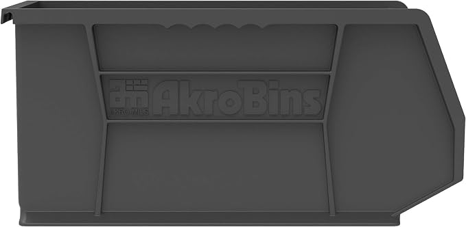 Akro-Mils 30240 AkroBins Plastic Storage Bins, Space-Saving Stackable Bins for Garage, Pantry, Craft Organization, 15" x 8" x 7", Black, 12-Pack