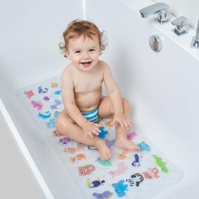 BEEHOMEE Bath Mats for Tub Kids,Baby Toddler - Large Cartoon Non-Slip Bathroom Bathtub Anti-Slip Shower Mats for Floor 35x15,Machine Washable XL Size Bathroom Mats (Zoo)