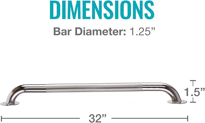 DMI Textured Grab Bars, Handicapped Grab Bars for Bathroom, Shower Rails, Grab Bar for Handicap and Elderly, Perfect for Bathroom Safety, Rust-Resistant Steel, 32", Chrome, FSA & HSA Eligible