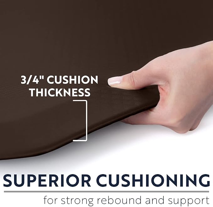KANGAROO Anti Fatigue Mats for Kitchen Floor, Reduce Foot, Knee, Back Pressure, 3/4 Inch Thick Cushioned Ergonomic Mat, Waterproof Comfort Rug for Under Sink, Standing Desk, Store Floors, 17x24, Brown