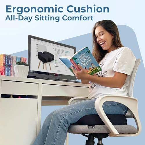 5 STARS UNITED Seat Cushion - Memory Foam & Cooling Gel - Chair Cushion for Tailbone Pain Relief - Ergonomic Support for Coccyx, Sciatica & Butt - Office, Desk & Gaming Chair, Car, Wheelchair, Black