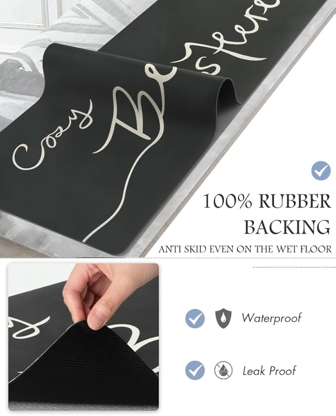 MontVoo Bath Mat-Bath Mat Rug Non Slip Super Absorbent Stain Resistant Quick Dry Thin Bathroom Rug-Bath Mats for Bathroom Floor Bathtub Vanity-Bathmat Bath Rug Easy Care-17"x27",Black