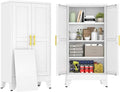 47" White Metal Garage Storage Cabinet with 2 Doors and 3 Adjustable Shelves,Kitchen Pantry Cabinet,File Cabinet,Steel Tool Cabinet for Home,Office,Garage,School,Warehouse