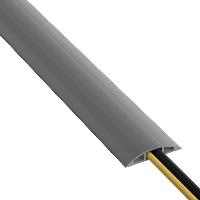 D-Line 6ft Floor Cord Cover, Cable Channel, Protect Cords, Prevent Trips - 0.63" W x 0.31" H - Gray